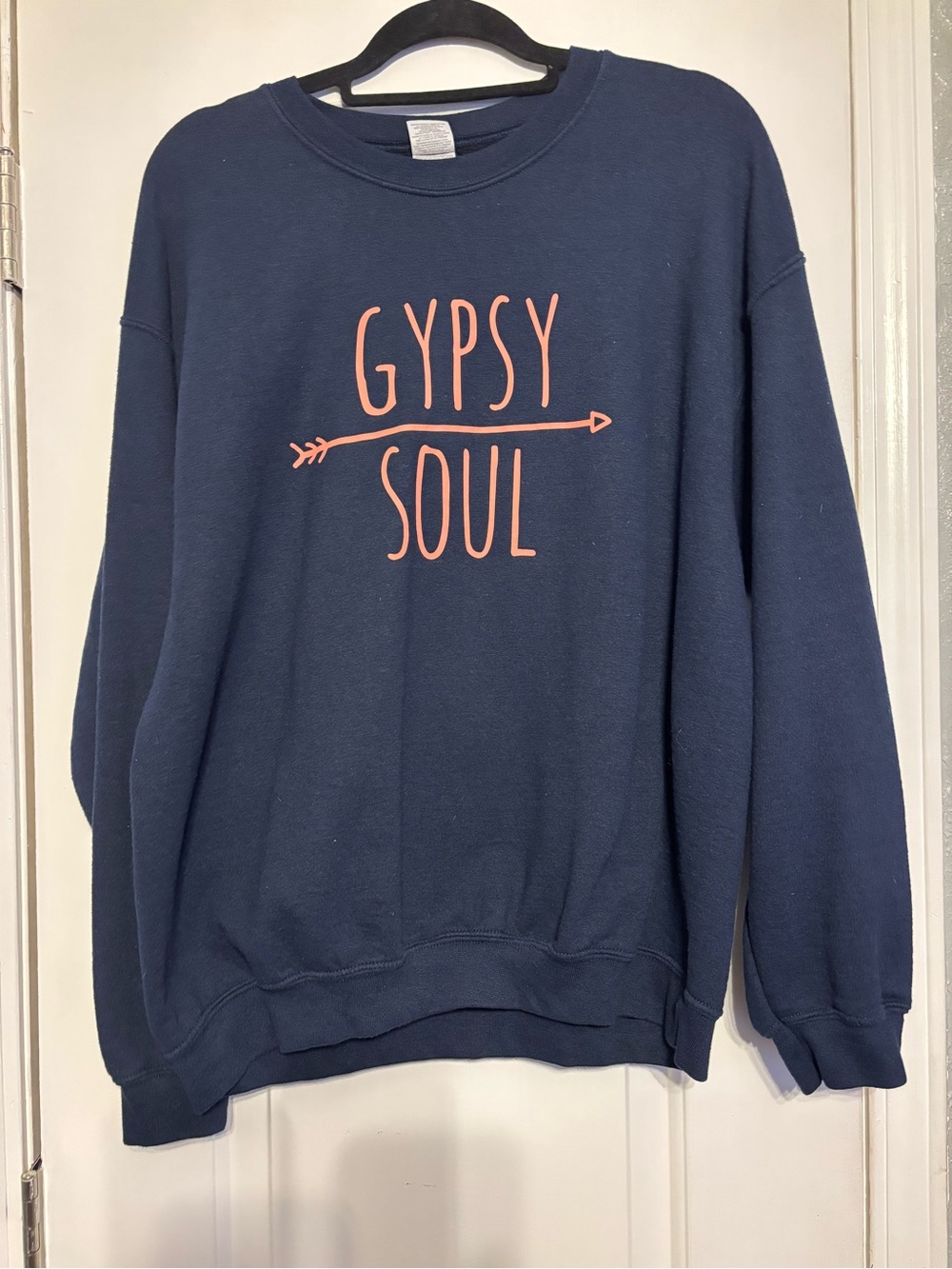 Gildan Navy Crewneck Sweatshirt with Pink 'Gypsy Soul' Graphic